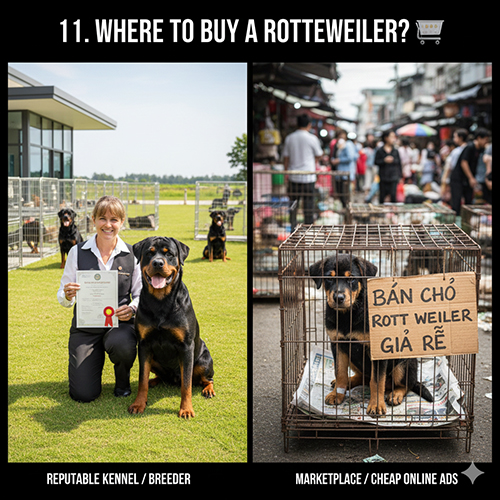 So sánh nơi mua chó Rottweiler: trại uy tín vs. rao vặt giá rẻ