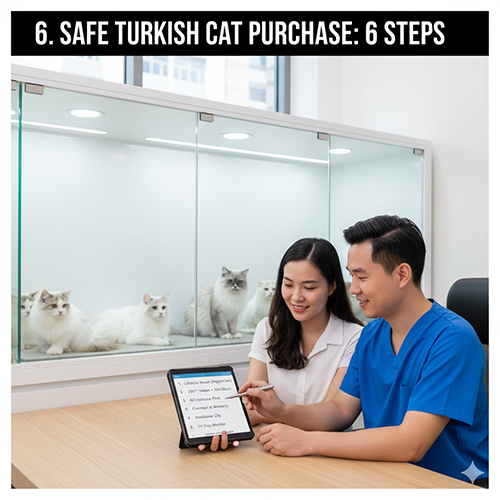 bac si thu y huong dan khach hang cac buoc mua meo Tho Nhi Ky an toan voi may tinh bang truoc dan meo