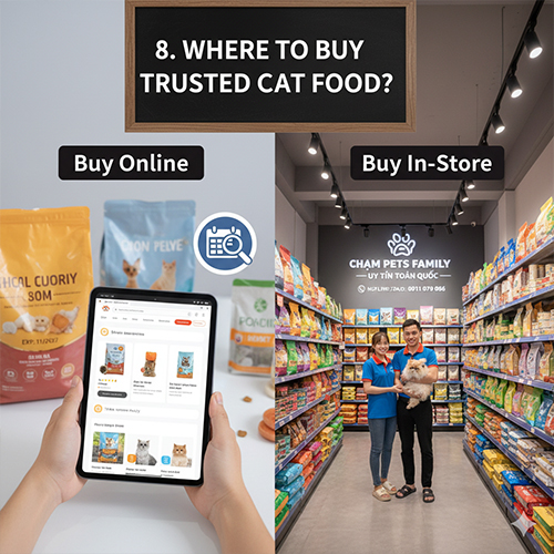 Mua thức ăn cho mèo uy tín online và tại cửa hàng thú cưng