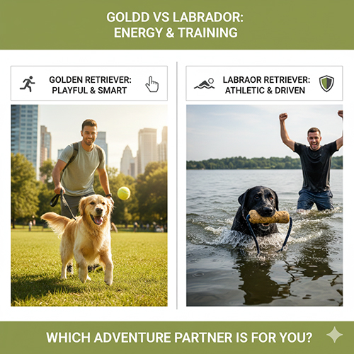 so sanh nang luong van dong va huan luyen cua golden retriever va labrador retriever