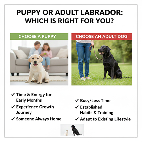 So sánh chó Labrador con và Labrador trưởng thành để lựa chọn phù hợp