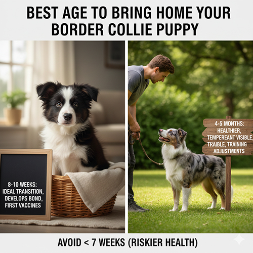 So sánh các mốc tuổi phù hợp để đón chó Border Collie con về nhà