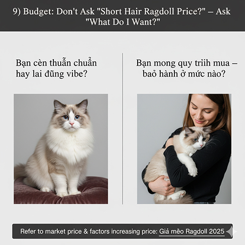 Ảnh minh họa lựa chọn giữa Ragdoll thuần chuẩn và Ragdoll lai đúng vibe để xác định ngân sách phù hợp.