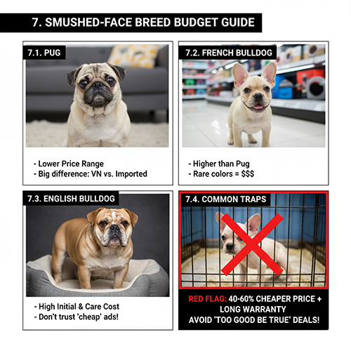 Ngân sách tham khảo khi mua các giống chó mặt xệ như Pug Bull Pháp Bulldog