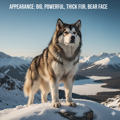 Ngoại hình chó Alaska Malamute – to lớn, cơ bắp, lông dày, mặt gấu