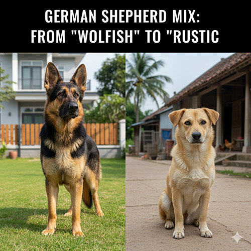 Ảnh so sánh chó Becgie thuần và chó Becgie lai chó ta, thể hiện sự khác biệt rõ rệt về vóc dáng và nét mặt.