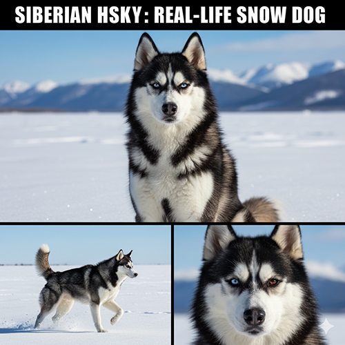 Bộ ảnh cận cảnh Husky với mắt xanh, lông dày và dáng chạy trên nền tuyết