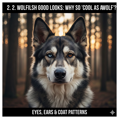 Chó Husky lai Becgie với khuôn mặt sói, tai dựng và ánh mắt sắc nét