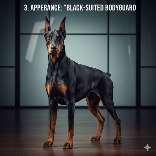 Ngoại hình Doberman – vóc dáng thể thao và bộ lông đen bóng như “vệ sĩ mặc áo vest đen”