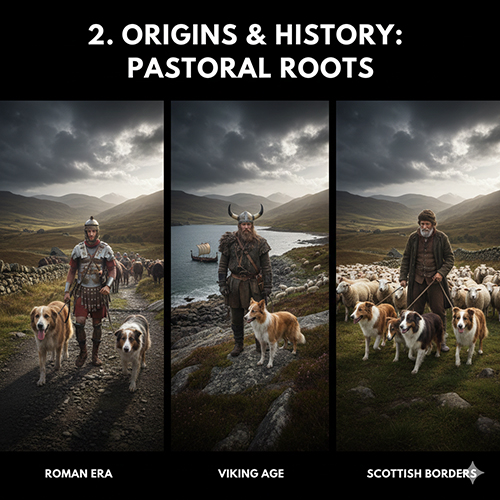 Ba thời kỳ ảnh hưởng đến sự hình thành Border Collie: La Mã, Viking và vùng biên giới Scotland