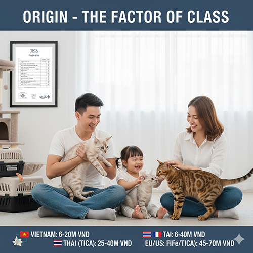 Nguồn gốc ảnh hưởng đến giá mèo Bengal – so sánh mèo Việt Nam, Thái Lan, Âu Mỹ và Hàn Nhật theo giấy tờ và phả hệ