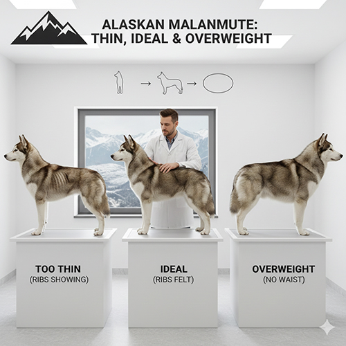 Cách nhận biết chó Alaska gầy, chuẩn hay béo qua nhìn – sờ – kiểm tra eo bụng