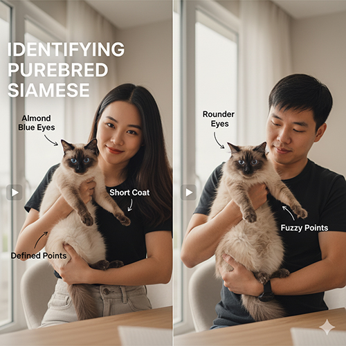 Cách nhận biết mèo Xiêm thuần chủng qua mắt xanh hạnh nhân, point rõ nét và bộ lông ngắn mượt