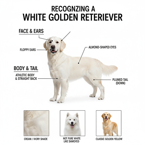 cho Golden mau trang kem dung dang thang, chi ro diem nhan dien o mat tai than va mau long