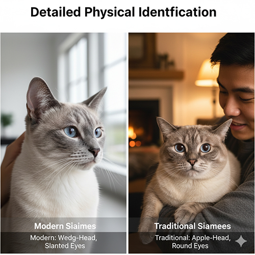 Nhận diện ngoại hình mèo Xiêm hiện đại và truyền thống qua khuôn mặt, mắt, thân hình và mask màu lông