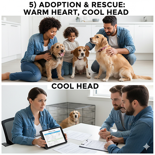 Gia đình nhận nuôi chó cứu hộ và trao đổi kế hoạch chăm sóc sức khỏe hành vi