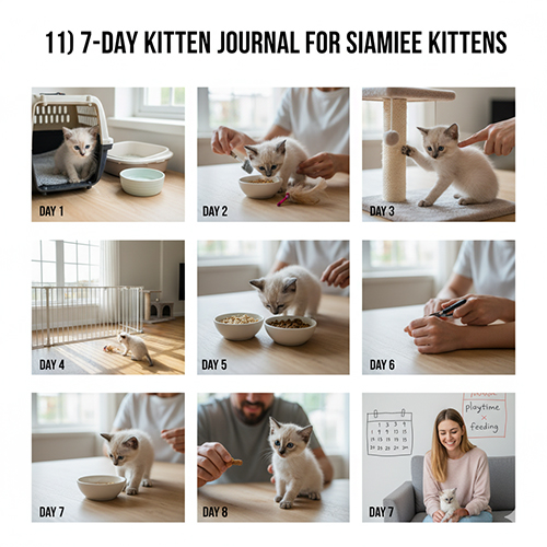 Nhật ký 7 ngày đầu khi chăm mèo Xiêm con – từng bước giúp bé làm quen môi trường mới và hình thành thói quen tốt