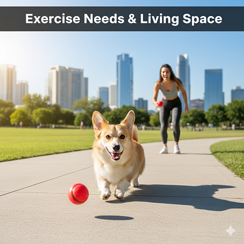 Chó Golden lai Corgi chạy đuổi bóng ở công viên cùng cô chủ, minh họa nhu cầu vận động hàng ngày của golden corgi mix