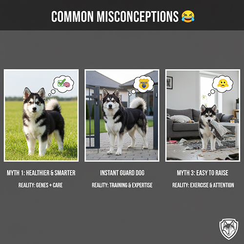 Hình ảnh minh họa các hiểu lầm phổ biến về chó Becgie lai Alaska trong nuôi và huấn luyện