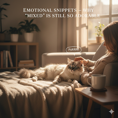 Ảnh cô gái vuốt ve mèo Ragdoll lai đang nằm thư giãn trên ghế trong ánh nắng chiều, tạo cảm giác bình yên