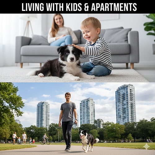 nuôi chó border collie trong căn hộ và gia đình có trẻ nhỏ minh họa sinh hoạt an toàn