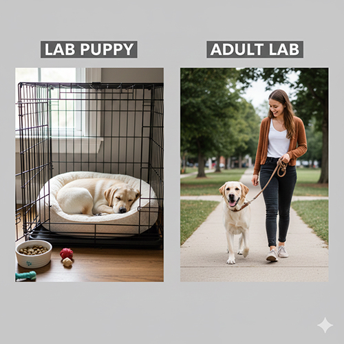 So sánh cách nuôi chó Labrador con và Labrador trưởng thành trong gia đình