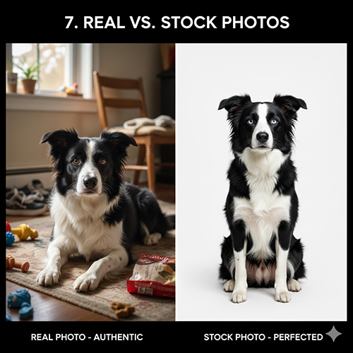 So sánh ảnh chó Border Collie chụp thực tế và ảnh stock nền studio