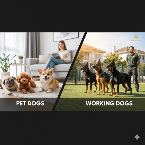 So sánh chó cảnh như Pug, Poodle, Corgi với chó nghiệp vụ như Becgie Đức và Rottweiler
