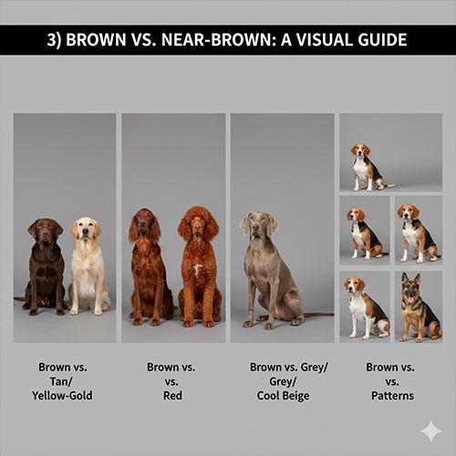so sánh chó nâu với vàng đậm đỏ xám be và các kiểu pattern