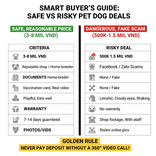 bảng so sánh chó cảnh giá rẻ hợp lý và giá rẻ nguy hiểm khi mua online