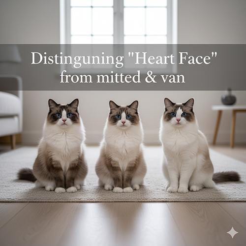 Ba mèo Ragdoll ngồi cạnh nhau để so sánh bicolor mặt tim với mitted và van trong ánh sáng tự nhiên