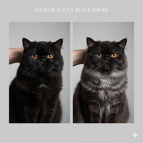 So sánh mèo Ba Tư đen solid và mèo Ba Tư black smoke với hai khung ảnh cạnh nhau