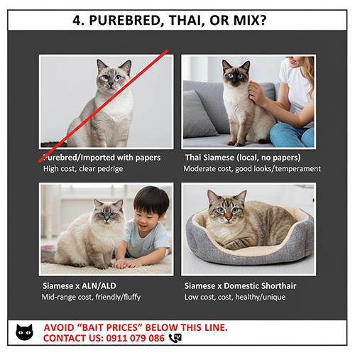 Phân biệt mèo Xiêm thuần, Xiêm Thái và Xiêm lai – nhận biết đúng để chọn giá hợp lý