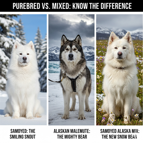 So sánh Samoyed thuần, Alaska Malamute và Samoyed lai Alaska về ngoại hình