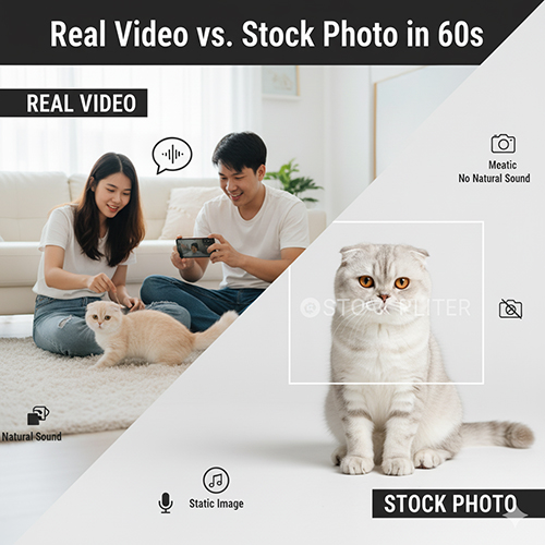 So sánh giữa video thật quay mèo Scottish Fold và ảnh mạng, minh họa cách nhận biết trong 60 giây