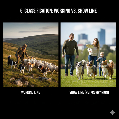 Border Collie dòng làm việc chăn cừu trên đồi và Border Collie dòng pet/show chơi cùng gia đình