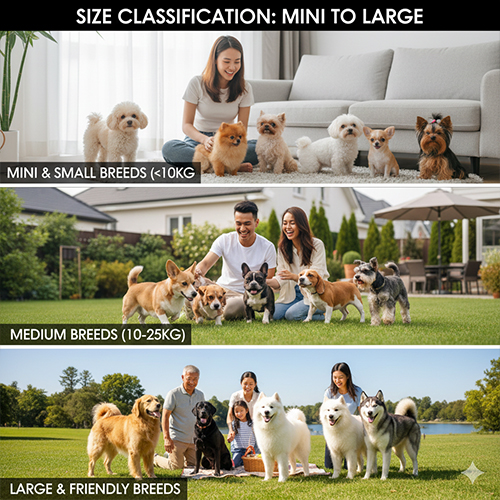 Phân loại các giống chó cảnh theo kích cỡ từ mini, trung bình đến lớn kèm hình ảnh minh họa