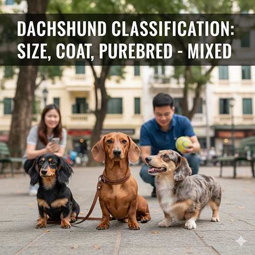 Ba chú chó Lạp Xưởng với kiểu lông và kích thước khác nhau trong công viên