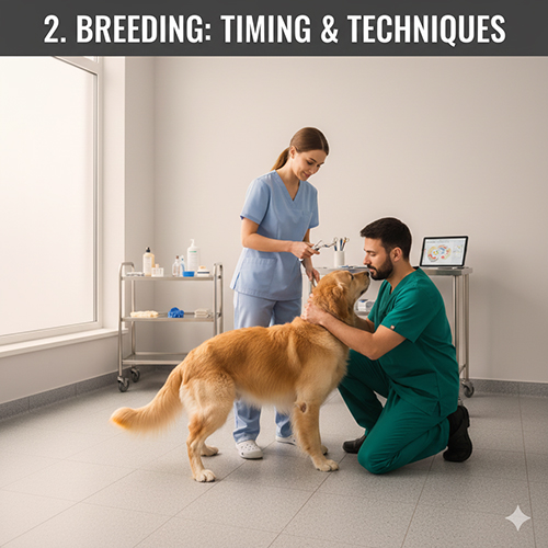 Phối giống chó tại cơ sở thú y với kỹ thuật an toàn và theo dõi chuyên môn