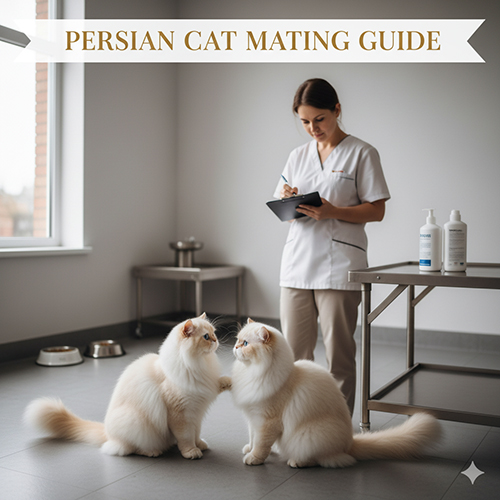 hai mèo Ba Tư đang ghép đôi dưới sự theo dõi của nhân viên thú y