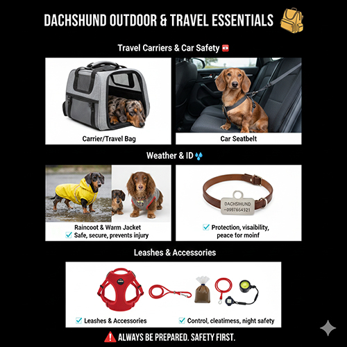 Phụ kiện cần thiết cho chó Lạp xưởng khi ra ngoài, đi xe và đi du lịch