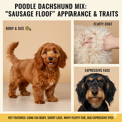 Ngoại hình Poodle lai Lạp xưởng: thân dài vừa, chân ngắn và lông xù đáng yêu