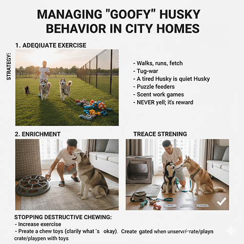 Quản lý hành vi hú sủa và cắn phá của chó Husky trong nhà phố