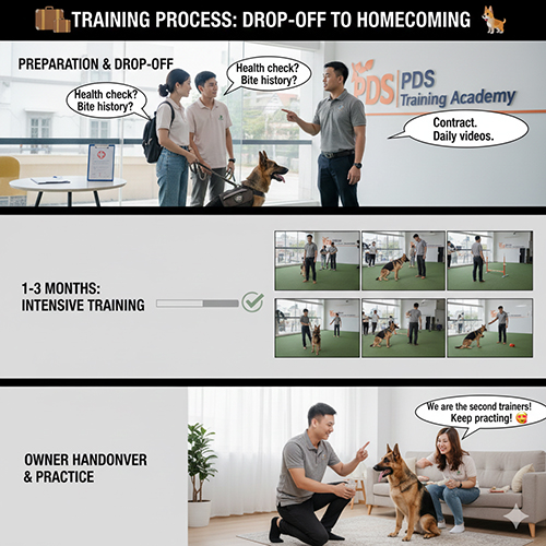 Quy trình gửi chó đi huấn luyện nghiệp vụ từ tiếp nhận đến bàn giao về nhà