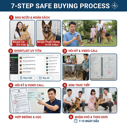 Quy trình mua chó Becgie Đức an toàn từng bước – từ chọn nơi uy tín đến theo dõi 7–15 ngày đầu