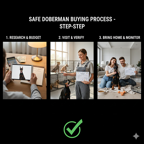 Quy trình mua chó Doberman an toàn theo từng bước từ khảo sát đến theo dõi sau khi nhận chó
