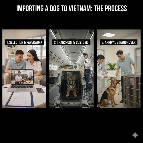 Quy trình nhập khẩu chó về Việt Nam – các bước lựa chọn, vận chuyển, thông quan và bàn giao chó nhập khẩu