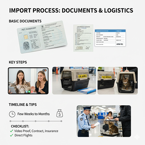 Quy trình nhập khẩu mèo gồm giấy tờ kiểm dịch vận chuyển và chi phí thực tế