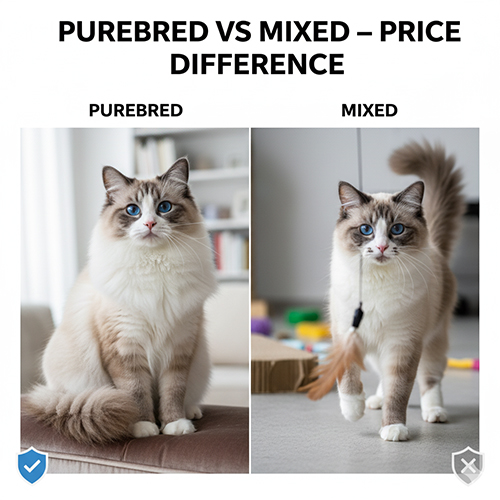 So sánh mèo Ragdoll thuần chủng và mèo Ragdoll lai để minh họa sự khác biệt ngoại hình và mức giá