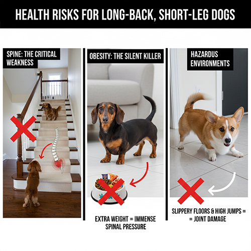 Rủi ro sức khỏe của chó lưng dài chân ngắn như bệnh cột sống, béo phì và nguy cơ trượt ngã